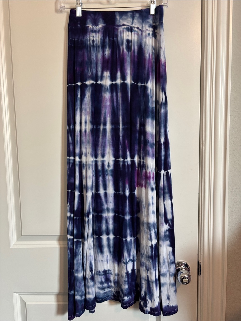 Lock & Love Tie-Dye Soft Buttery Maxi Skirt - Purple and White Size Med